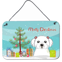 "Caroline's Treasures Christmas Tree and Maltese Wall or Door Hanging Prints BB1580DS812, 8HX12W, Multicolor"