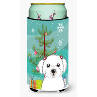 "Caroline's Treasures Christmas Tree and Maltese Tall Boy Koozie Hugger, Multicolor"