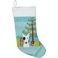"Caroline's Treasures Tree and Bull Terrier Christmas, Holiday Stocking, decoration, 11 x 18, Multicolor"