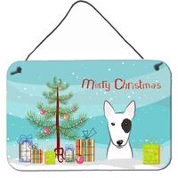 "Caroline's Treasures Christmas Tree and Bull Terrier Wall or Door Hanging Prints BB1581DS812, 8HX12W"