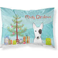 "Caroline's Treasures BB1581PILLOWCASE Christmas Tree And Bull Terrier Fabric Standard Pillowcase, Large, Multicolor"