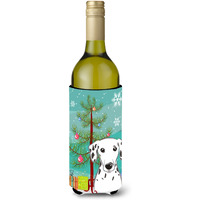 "Caroline's Treasures Christmas Tree and Dalmatian Wine Bottle Koozie Hugger, 750 ml, Multicolor"