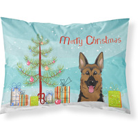"Caroline's Treasures BB1583PILLOWCASE Christmas Tree And German Shepherd Fabric Standard Pillowcase, Large, Multicolor"