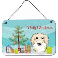 "Caroline's Treasures Christmas Tree and Longhair Creme Dachshund Wall or Door Hanging Prints BB1584DS812, 8HX12W, Multicolor"