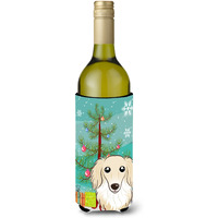 "Caroline's Treasures Christmas Tree and Longhair Creme Dachshund Wine Bottle Koozie Hugger, 750 ml, Multicolor"
