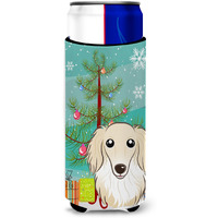 "Caroline's Treasures Christmas Tree and Longhair Creme Dachshund Michelob Ultra Koozies for Slim Cans, Multicolor"