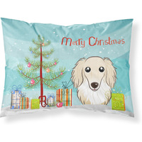 "Caroline's Treasures BB1584PILLOWCASE Christmas Tree And Longhair Creme Dachshund Fabric Standard Pillowcase, Large, Multicolor"