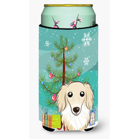 "Caroline's Treasures Christmas Tree and Longhair Creme Dachshund Tall Boy Koozie Hugger, Multicolor"