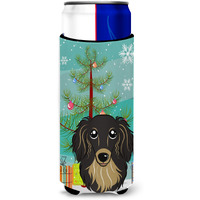 "Caroline's Treasures Christmas Tree and Longhair Black and Tan Dachshund Michelob Ultra Koozies for Slim Cans, Multicolor"