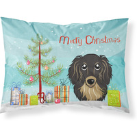 "Caroline's Treasures BB1585PILLOWCASE Christmas Tree And Longhair Black And Tan Dachshund Fabric Standard Pillowcase, Large, Multicolor"