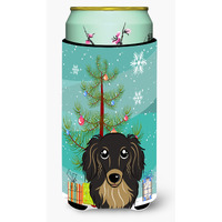"Caroline's Treasures Christmas Tree and Longhair Black and Tan Dachshund Tall Boy Koozie Hugger, Multicolor"