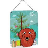 "Caroline's Treasures Christmas Tree and Longhair Red Dachshund Wall or Door Hanging Prints BB1586DS1216, 16HX12W, Multicolor"