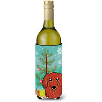 "Caroline's Treasures Christmas Tree and Longhair Red Dachshund Wine Bottle Koozie Hugger, 750 ml, Multicolor"