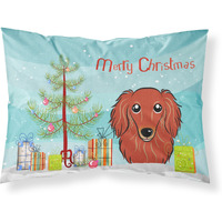 "Caroline's Treasures BB1586PILLOWCASE Christmas Tree And Longhair Red Dachshund Fabric Standard Pillowcase, Large, Multicolor"