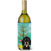 "Caroline's Treasures Christmas Tree and Smooth Black and Tan Dachshund Wine Bottle Koozie Hugger, 750 ml, Multicolor"