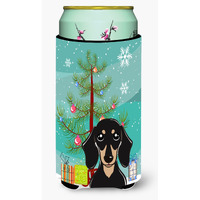 "Caroline's Treasures Christmas Tree and Smooth Black and Tan Dachshund Tall Boy Koozie Hugger, Multicolor"