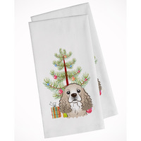 Christmas Tree and Cocker Spaniel White Kitchen Towel Set of 2