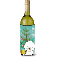 "Caroline's Treasures Christmas Tree and Bichon Frise Wine Bottle Koozie Hugger, 750 ml, Multicolor"