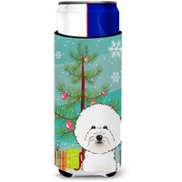 "Caroline's Treasures Christmas Tree and Bichon Frise Michelob Ultra Koozies for Slim Cans, Multicolor"