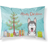 "Caroline's Treasures BB1590PILLOWCASE Christmas Tree And Alaskan Malamute Fabric Standard Pillowcase, Large, Multicolor"