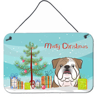 "Caroline's Treasures Christmas Tree and English Bulldog Wall or Door Hanging Prints BB1591DS812, 8HX12W, Multicolor"