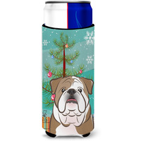 "Caroline's Treasures Christmas Tree and English Bulldog Michelob Ultra Koozies for Slim Cans, Multicolor"