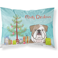"Caroline's Treasures BB1591PILLOWCASE Christmas Tree And English Bulldog Fabric Standard Pillowcase, Large, Multicolor"