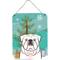 "Caroline's Treasures Christmas Tree and White English Bulldog Wall or Door Hanging Prints BB1592DS1216, 16HX12W, Multicolor"