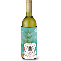 "Caroline's Treasures Christmas Tree and White English Bulldog Wine Bottle Koozie Hugger, 750 ml, Multicolor"