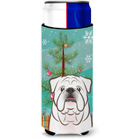 "Caroline's Treasures Christmas Tree and White English Bulldog Michelob Ultra Koozies for Slim Cans, Multicolor"