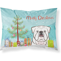 "Caroline's Treasures BB1592PILLOWCASE Christmas Tree And White English Bulldog Fabric Standard Pillowcase, Large, Multicolor"