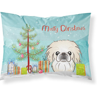 "Caroline's Treasures BB1593PILLOWCASE Christmas Tree And Pekingese Fabric Standard Pillowcase, Large, Multicolor"