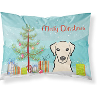 "Caroline's Treasures BB1594PILLOWCASE Christmas Tree And Yellow Labrador Fabric Standard Pillowcase, Large, Multicolor"
