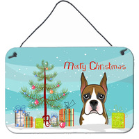 "Caroline's Treasures Christmas Tree and Boxer Wall or Door Hanging Prints BB1595DS812, 8HX12W"