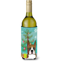 "Caroline's Treasures Christmas Tree and Boxer Wine Bottle Koozie Hugger, 750 ml, Multicolor"