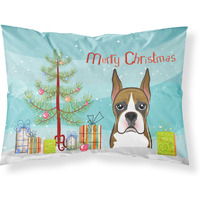 "Caroline's Treasures BB1595PILLOWCASE Christmas Tree And Boxer Fabric Standard Pillowcase, Large, Multicolor"