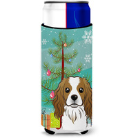 "Caroline's Treasures Christmas Tree and Cavalier Spaniel Michelob Ultra Koozies for Slim Cans, Multicolor"