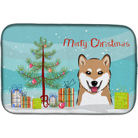 "Caroline's Treasures Christmas Tree And Shaba Innu Dish Drying Mat, 14"" x 21"""