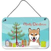 "Caroline's Treasures Christmas Tree and Shiba Inu Wall or Door Hanging Prints BB1597DS812, 8HX12W"
