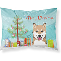 "Caroline's Treasures BB1597PILLOWCASE Christmas Tree And Shiba Inu Fabric Standard Pillowcase, Large, Multicolor"