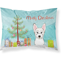 "Caroline's Treasures BB1598PILLOWCASE Christmas Tree And Westie Fabric Standard Pillowcase, Large, Multicolor"