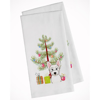 Christmas Tree and Westie White Kitchen Towel Set of 2