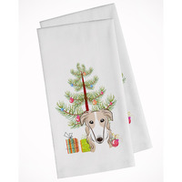 Christmas Tree and Borzoi White Kitchen Towel Set of 2