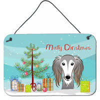 "Caroline's Treasures Christmas Tree and Saluki Wall or Door Hanging Prints BB1601DS812, 8HX12W, Multicolor"