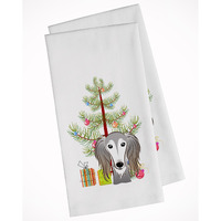 Christmas Tree and Saluki White Kitchen Towel Set of 2