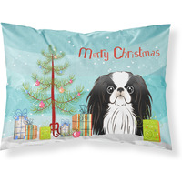 "Caroline's Treasures BB1602PILLOWCASE Christmas Tree And Japanese Chin Fabric Standard Pillowcase, Large, Multicolor"