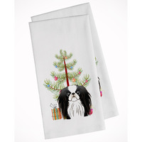 Christmas Tree and Japanese Chin White Kitchen Towel Set of 2