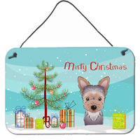 "Caroline's Treasures Christmas Tree and Yorkie Puppy Wall or Door Hanging Prints BB1604DS812, 8HX12W, Multicolor"