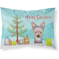 "Caroline's Treasures BB1604PILLOWCASE Christmas Tree And Yorkie Puppy Fabric Standard Pillowcase, Large, Multicolor"