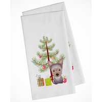 Christmas Tree and Yorkie Puppy White Kitchen Towel Set of 2